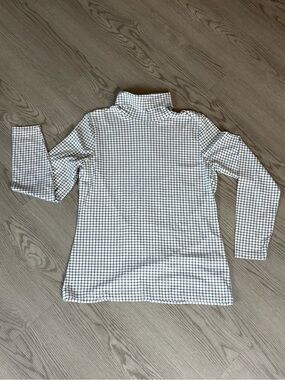 Grid Print Turtleneck Top - Black on White